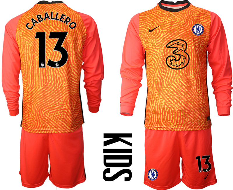 2021 Chelsea red goalkeeper long sleeve Youth #13 soccer jerseys->youth soccer jersey->Youth Jersey